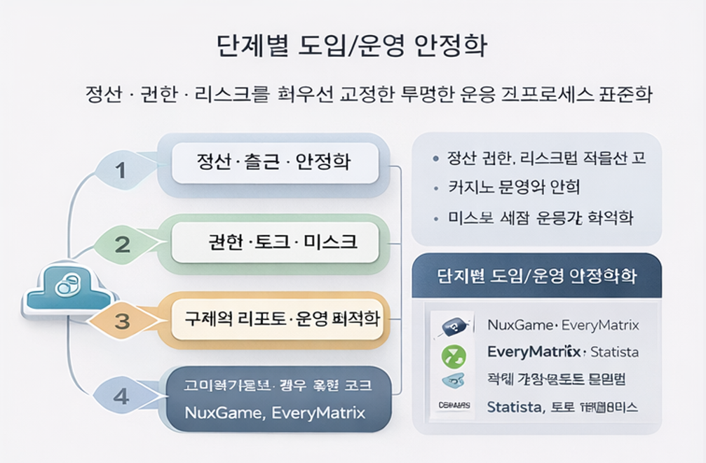 도입 후 90일 동안 정산·권한·리스크·프로모션이 안정화되는 운영 성숙도 그래프