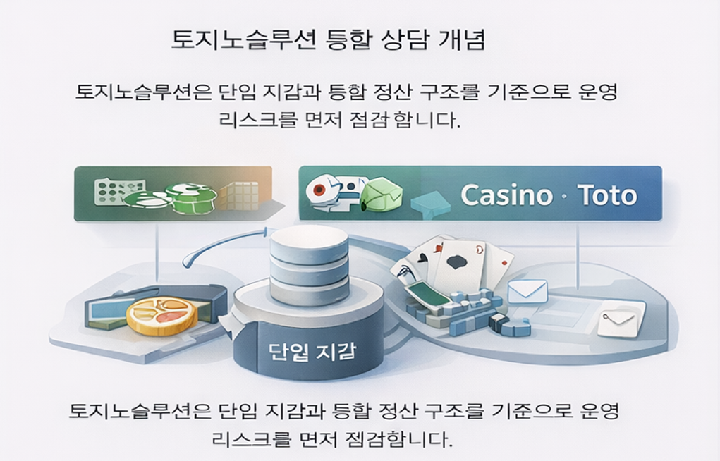토지노솔루션 통합 운영을 위한 단일 지갑 및 정산 상담 개념도