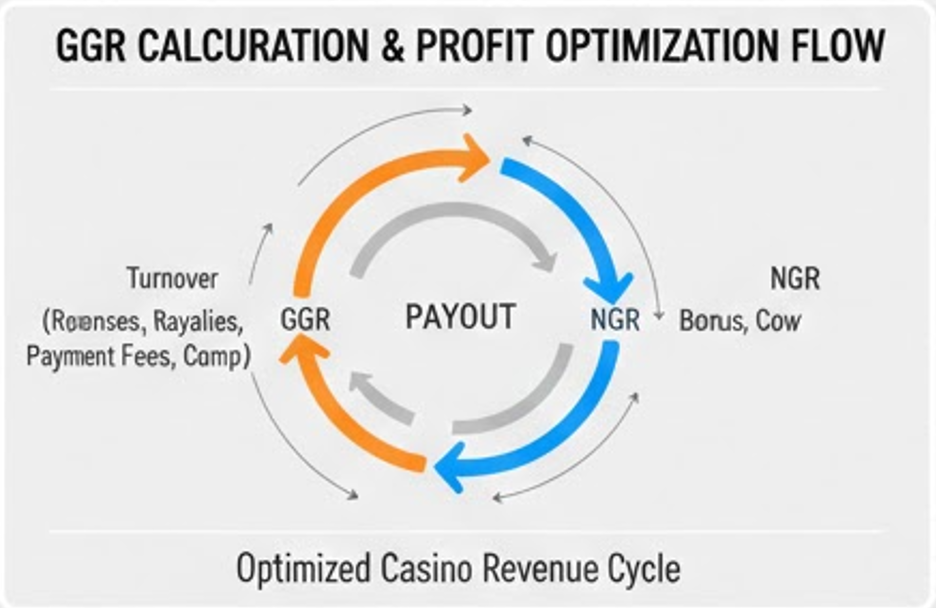 카지노솔루션 GGR 계산 및 수익 구조 최적화 운영 프로세스 인포그래픽