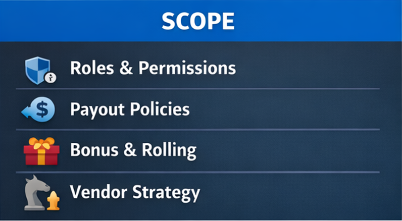 카지노 플랫폼 구축 기준 10가지를 2×2 매트릭스로 요약한 인포그래픽