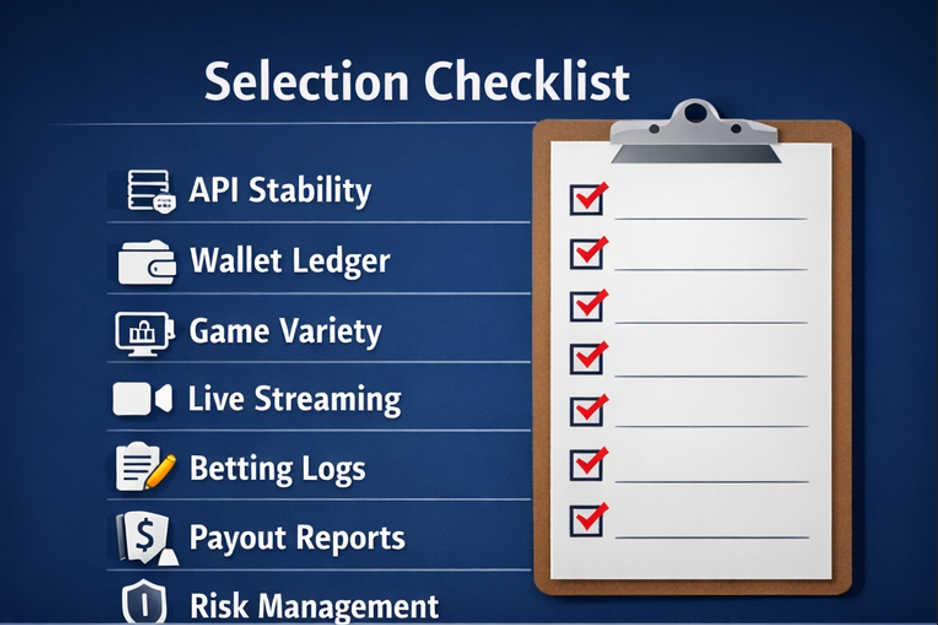 카지노 게임 벤더 비교 기준 7가지(API 안정성·지갑 원장·관리자 로그 등) 체크리스트 카드 이미지