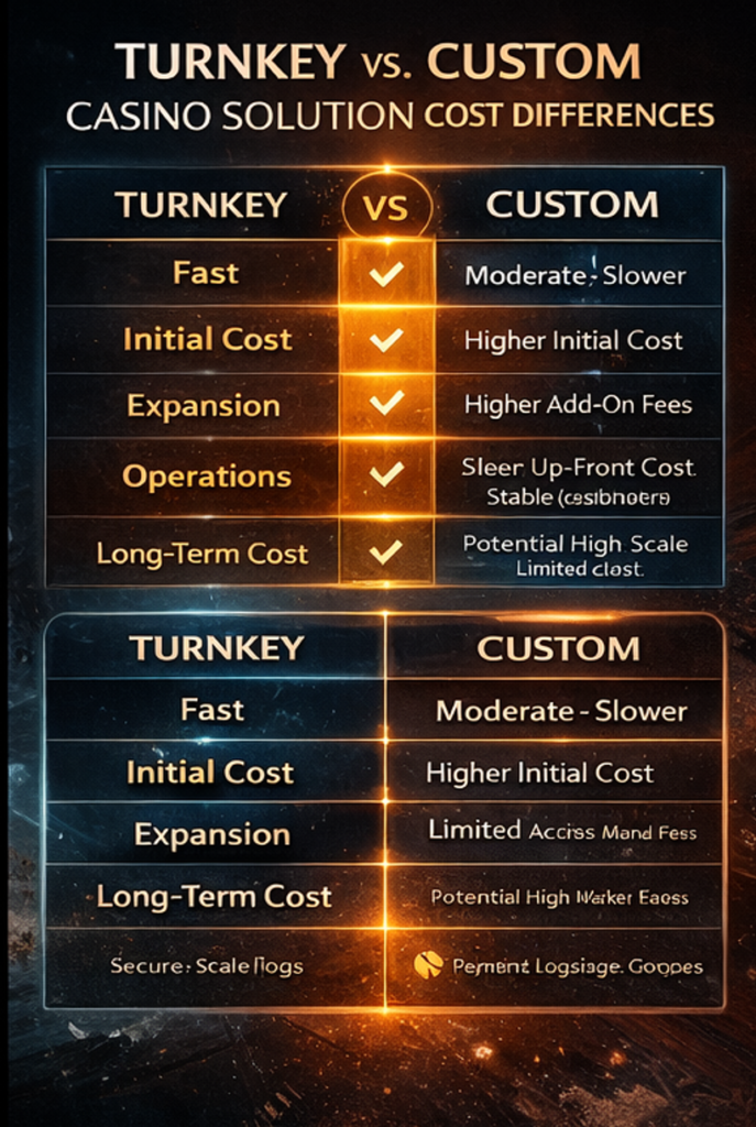 턴키 카지노솔루션과 맞춤형 카지노솔루션 비용 구조 비교 이미지