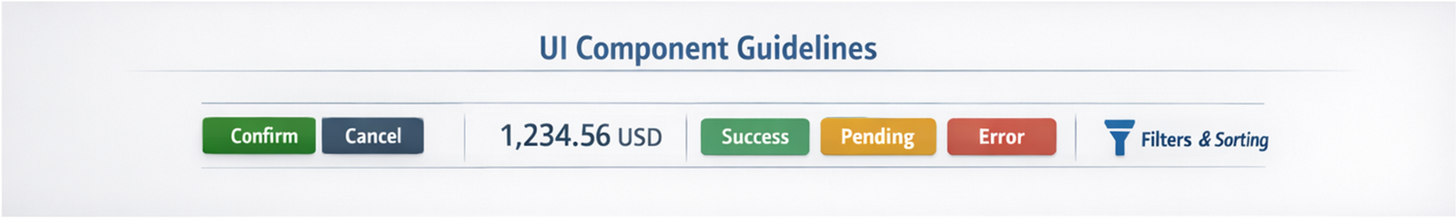 버튼·숫자 표기·상태 배지·필터/정렬 등 UI 컴포넌트 규칙을 정리한 체크 테이블