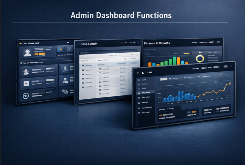 카지노솔루션 관리자 패널 기능 구성(권한·로그·정산·CS·배너·이벤트 관리 흐름을 정리한 화면/인포그래픽).