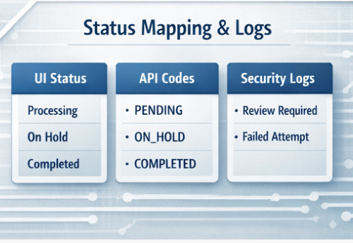 UI 문구 ↔ API 상태값 ↔ 보안 로그 이벤트가 연결되는 상태 매핑 플로우 다이어그램