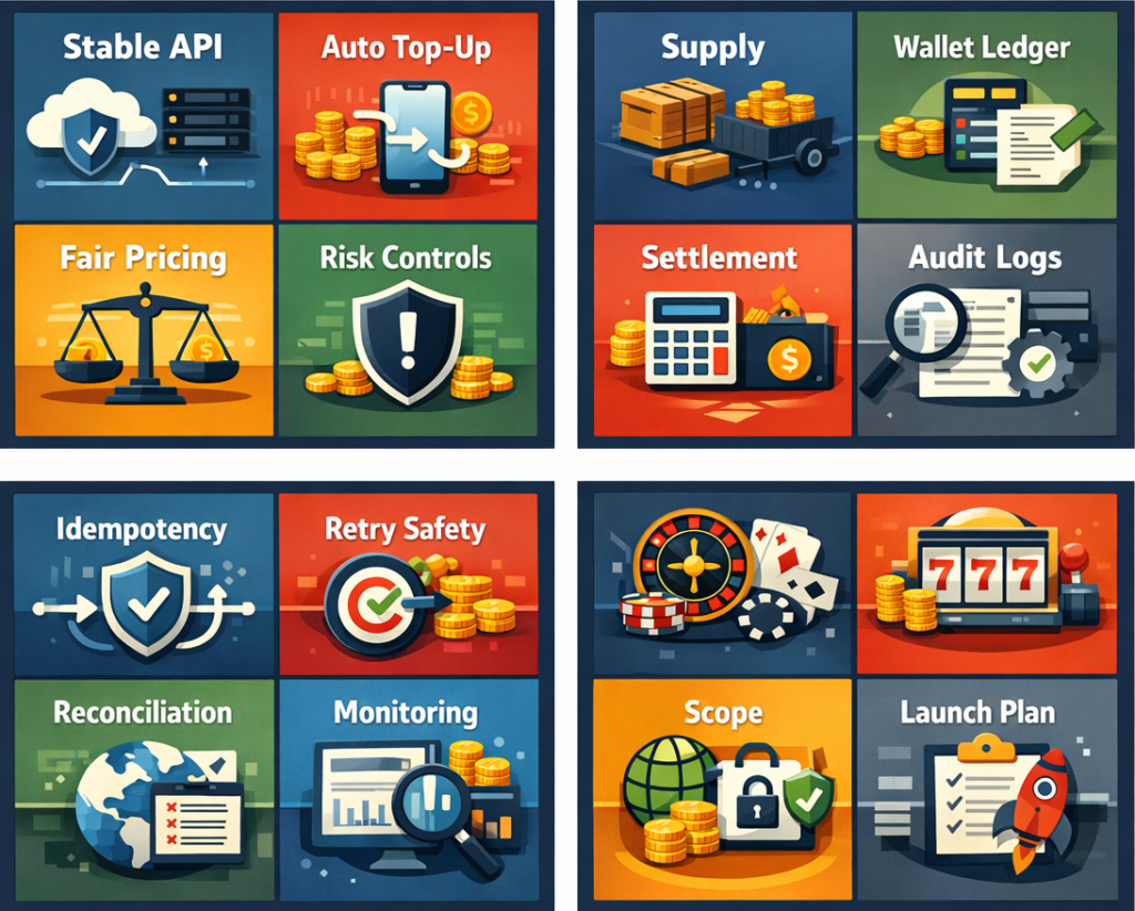 계약 전 도입 체크리스트(범위/보안/모니터링/런칭 플랜)를 4분할로 정리