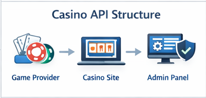 카지노 API와 관리자 패널 정산 통계 보안 로그 시스템이 연결되는 흐름을 보여주는 운영 구조 다이어그램