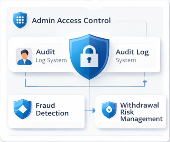 이상거래 탐지 대시보드와 비정상 패턴 경고 출금 위험 점수를 보여주는 보안 분석 화면