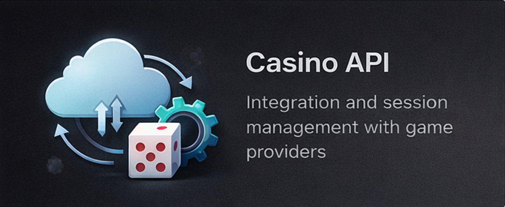 카지노솔루션 구조를 플랫폼, API, 게임 공급, 정산 시스템, 관리자 패널 기준으로 정리한 개념도