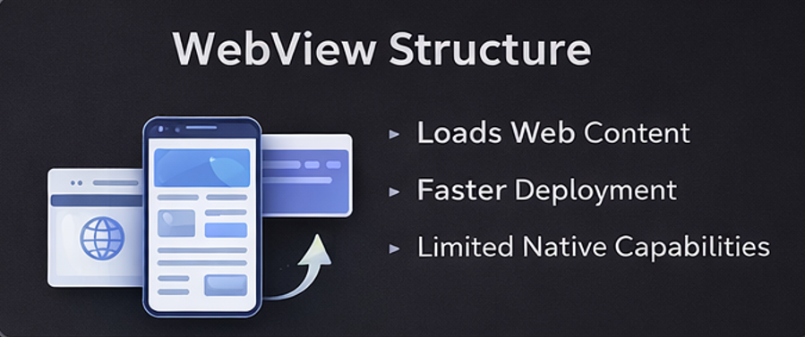 웹뷰와 하이브리드 앱의 기본 구조 차이를 한눈에 보여주는 카지노 모바일 접속 환경 비교 이미지