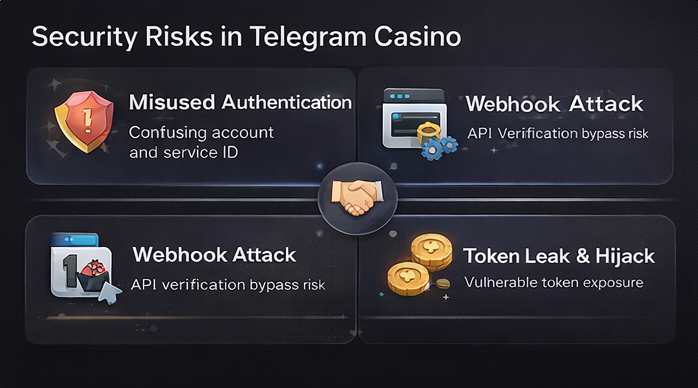 텔레그램 카지노 API 연동에서 사용자 요청이 봇 서버 인증 서버 게임 API로 전달되는 흐름을 설명하는 이미지